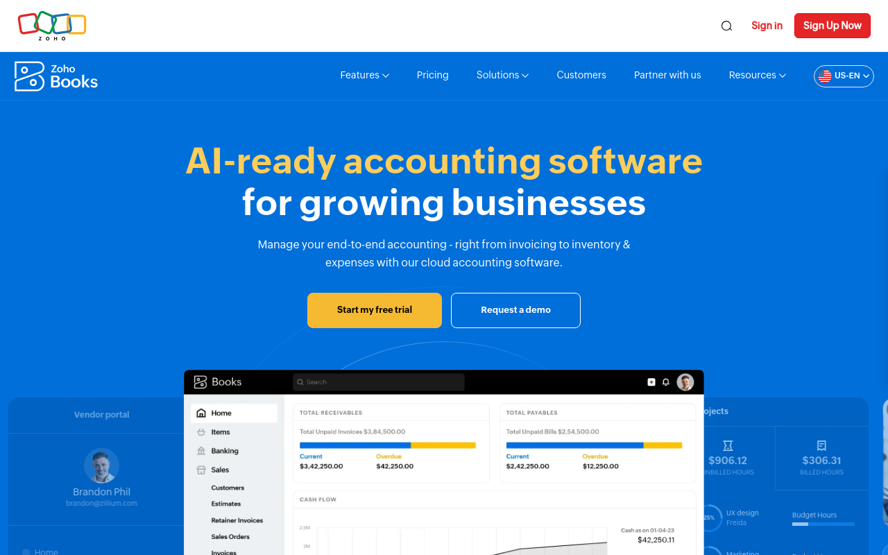 Best Accounting Software for Short Term Rentals - zoho books budget friendly