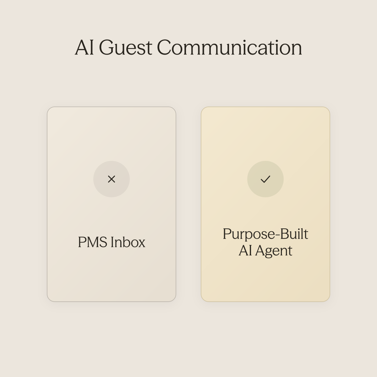 Side-by-side comparison of a PMS inbox versus a purpose-built AI agent for guest communication