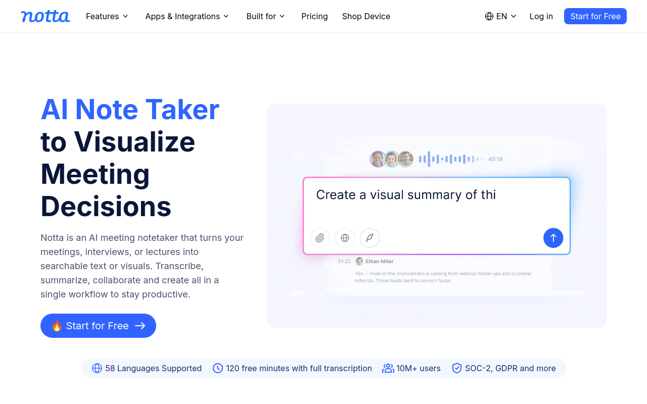 Best App to Record and Transcribe Meetings - notta multilingual teams needing