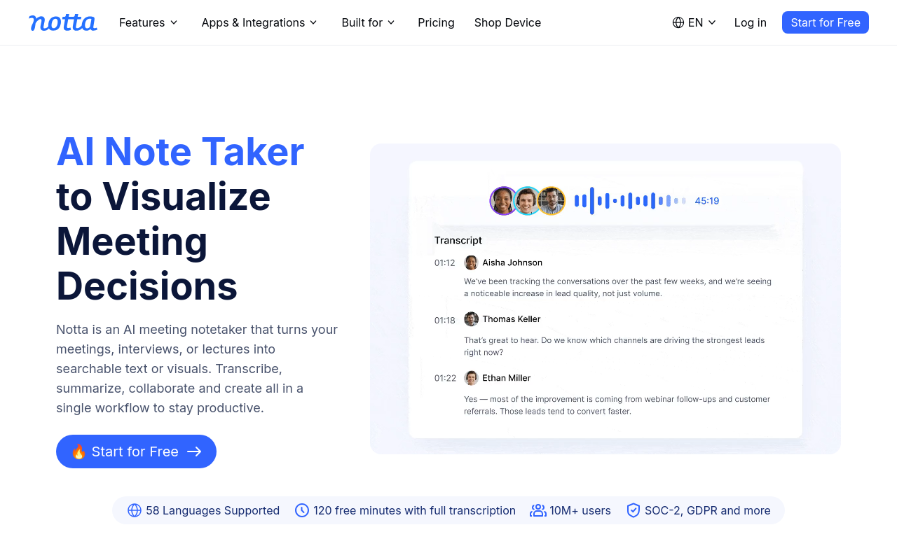 Interview Transcription Software - notta best individuals wanting