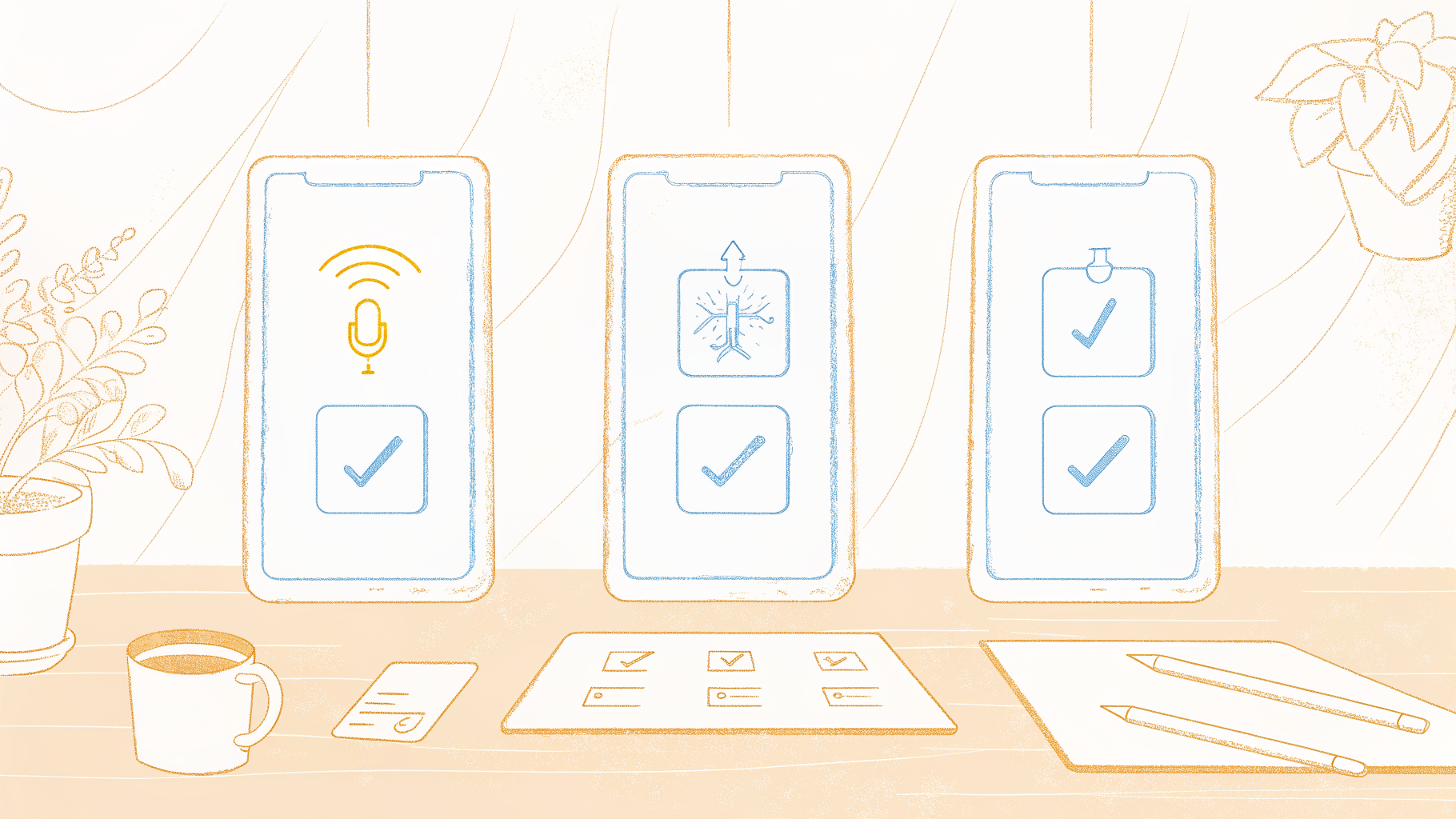 Three decision icons for choosing call recording software: mobile, transcription, and pricing