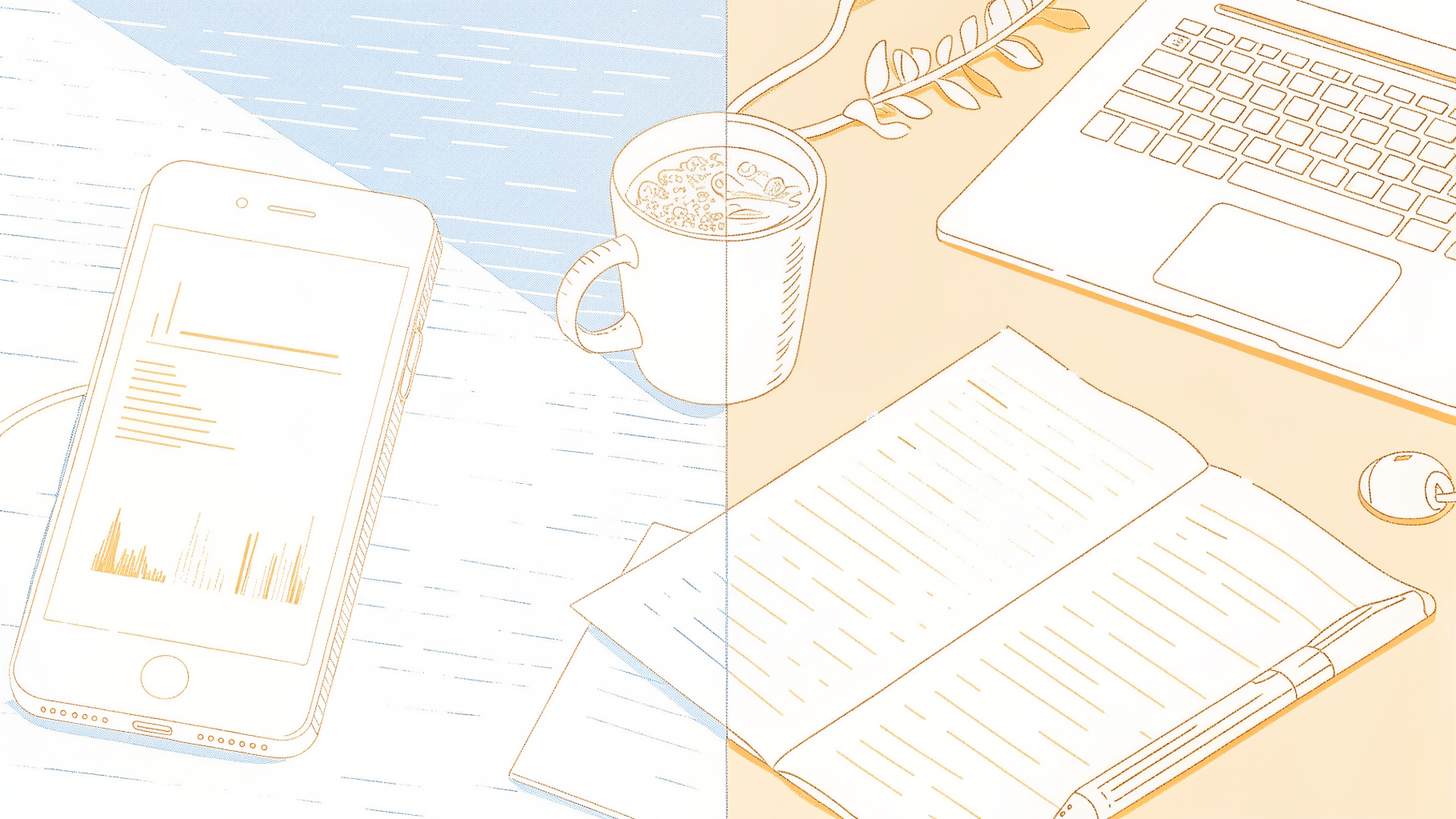 Split desk scene contrasting a call recorder stopping at audio versus a full AI transcription output