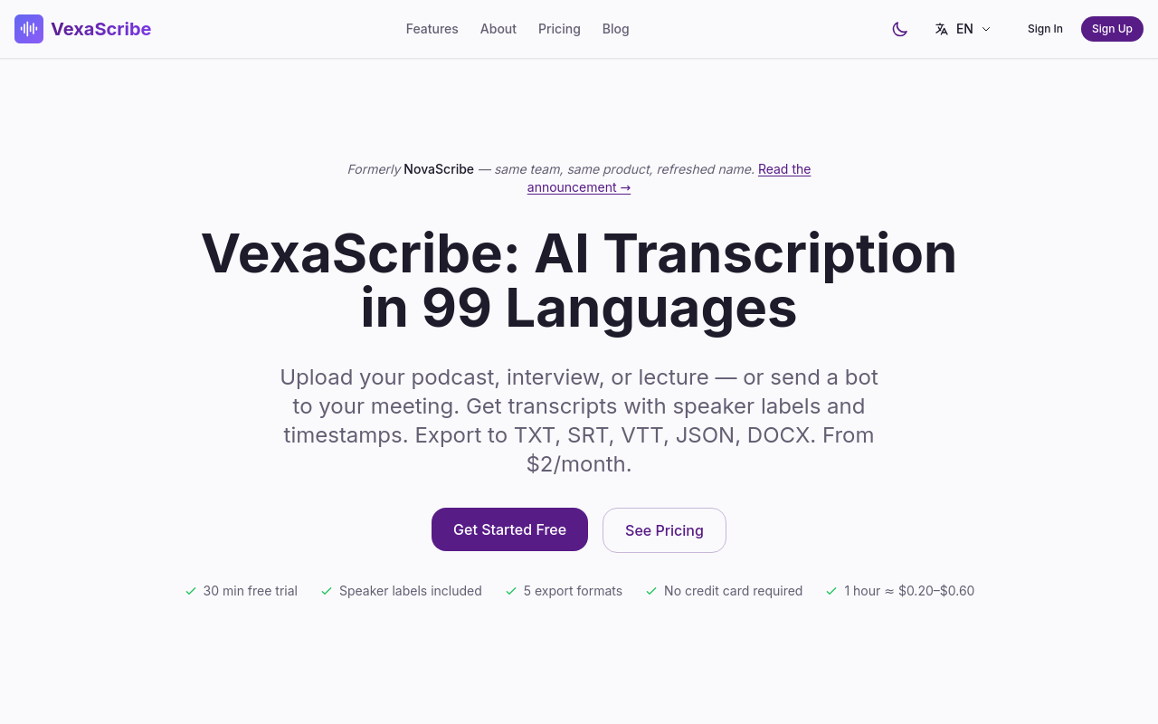 Best AI Note Taking App - vexascribe comparing transcription engine