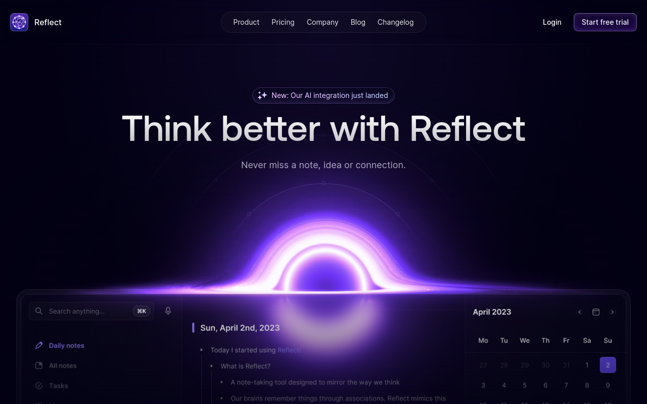 Best AI Note Taking App - reflect networked thought daily