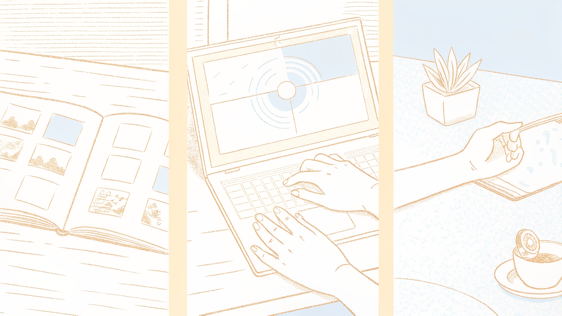 Three-step podcast transcription flow: upload audio, AI processes, human reviews transcript