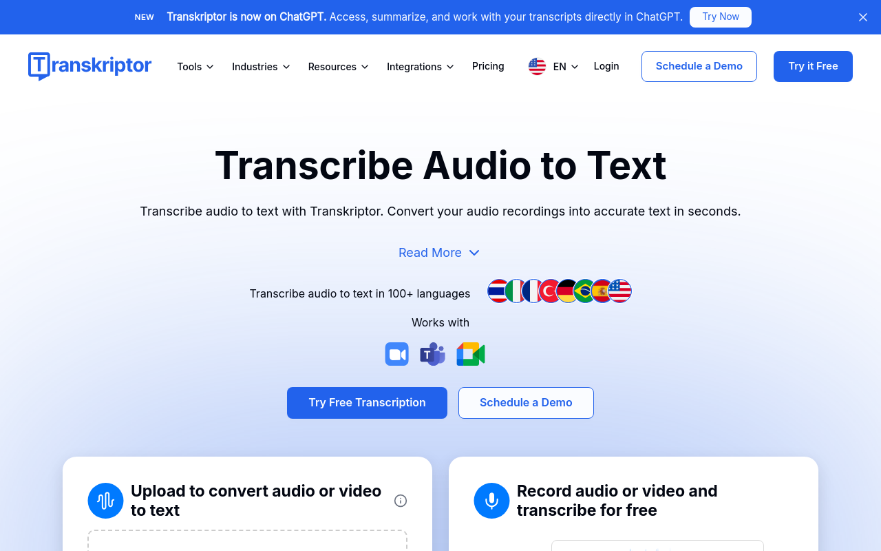 call transcription - transkriptor best simple upload