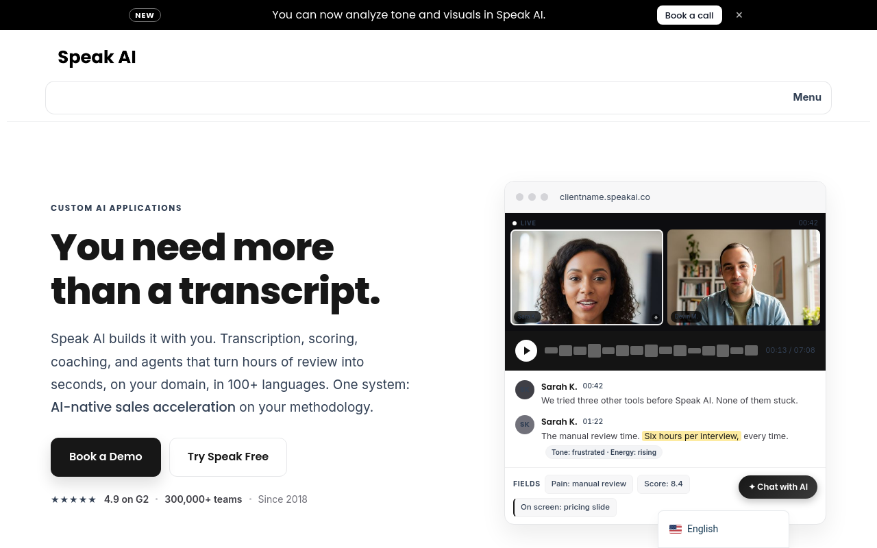 call transcription - speak ai best built