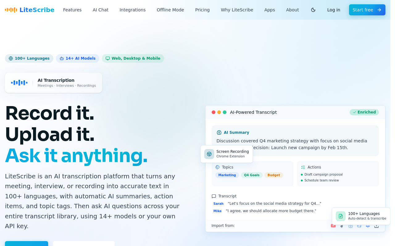 call transcription - litescribe best minimalist browser