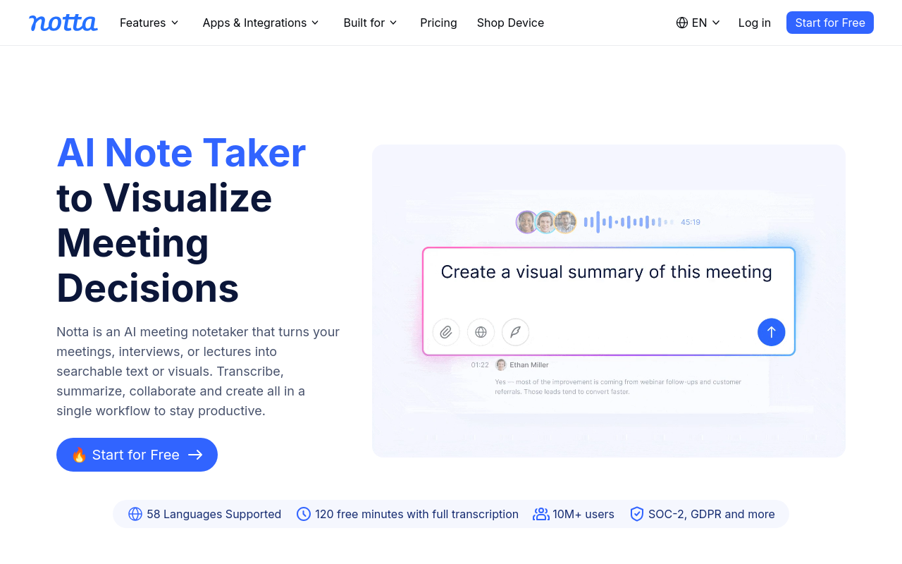 Best Free Transcription Software - notta multilingual interview meeting