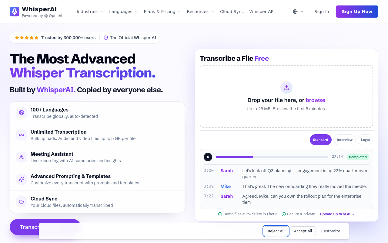 Best Free Transcription Software - whisperai com browser based