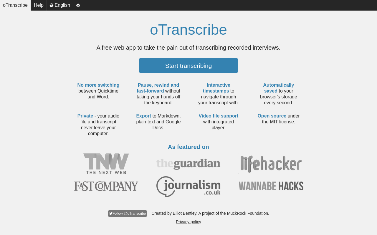 Best Free Transcription Software - otranscribe offline tool manual