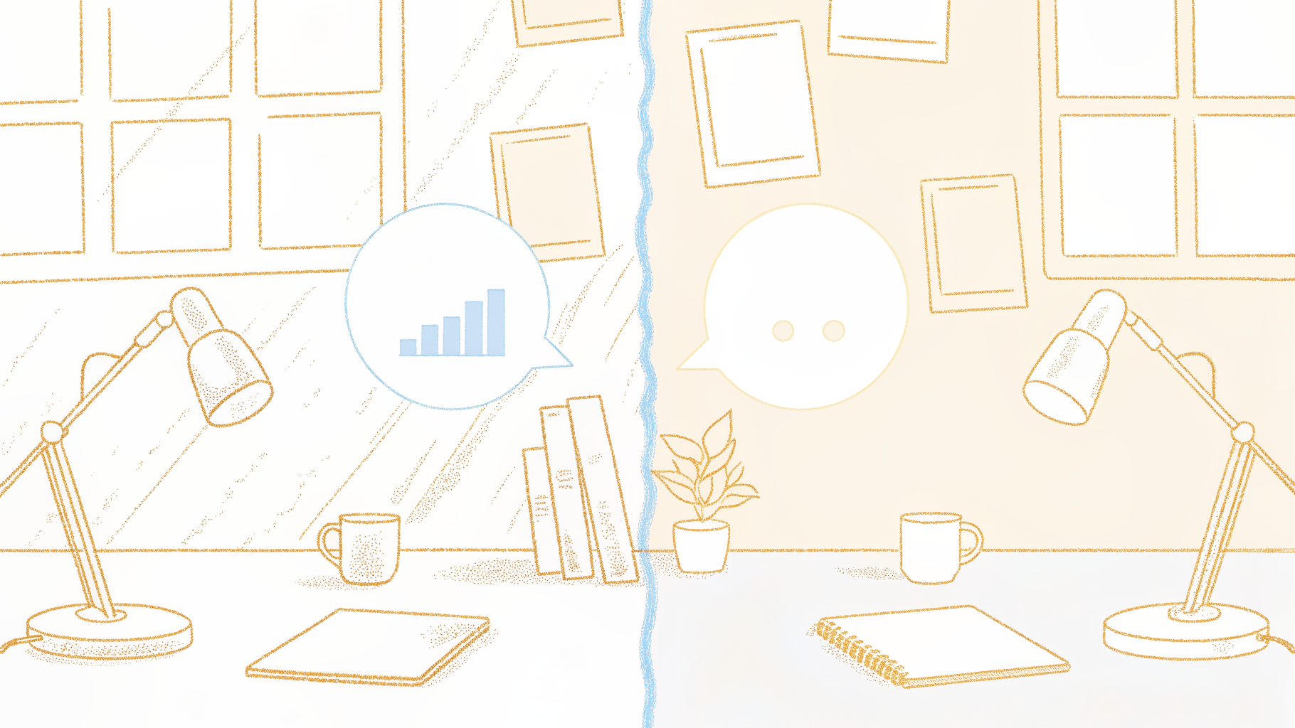 Audio transcription tool versus personal knowledge management app shown as two distinct worlds