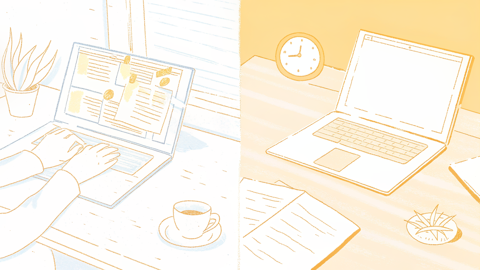 Cluttered desk with error-filled transcript versus clean desk with accurate transcription output