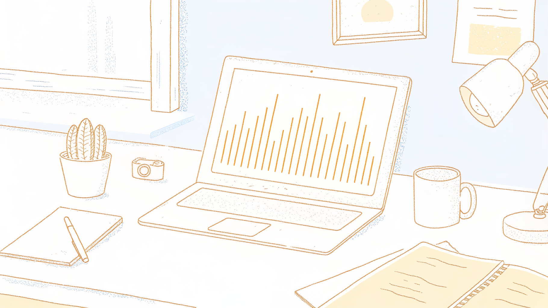 Desk workspace with laptop, microphone, and transcript pages for AI video transcription