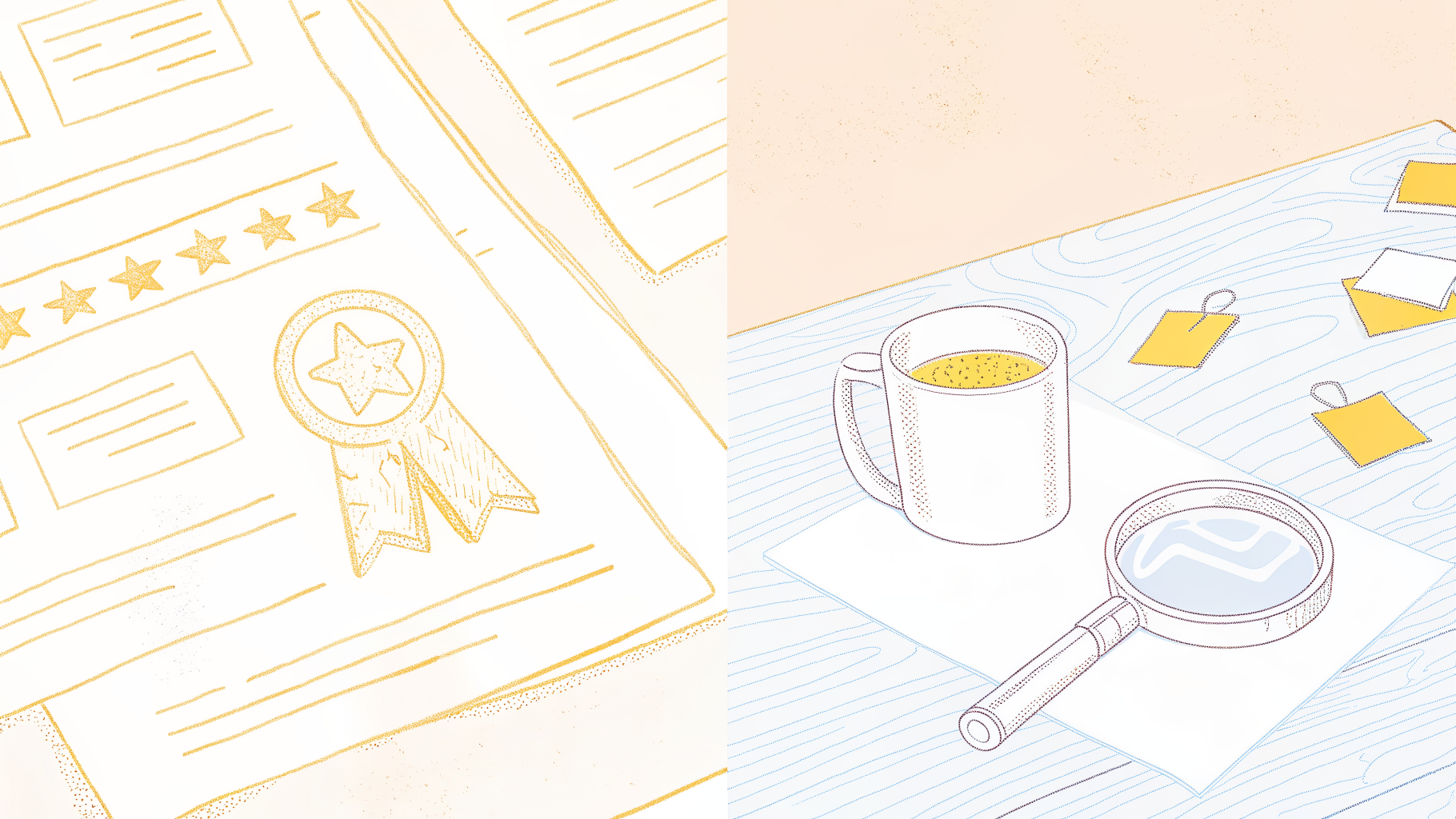 Magnifying glass exposing hidden fine print behind bold transcription software marketing claims