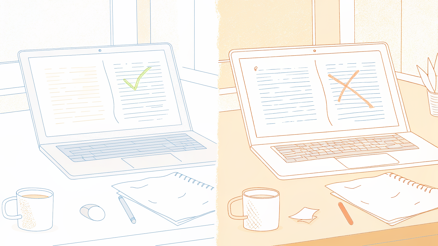 Neat transcript versus error-filled corrected printout showing hidden transcription editing costs