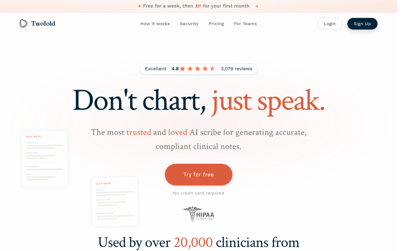 AI Scribe Comparison - twofold health best behavioral